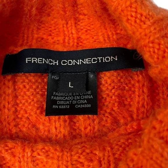 French Connection Jacqueline High Neck Cable Knit‎ Wool Blend Sweater Women Sz L - Picture 3 of 8